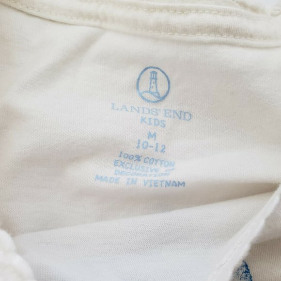 Lands End Kids White Pink Floral Long Sleeve Tee M - Picture 3 of 4